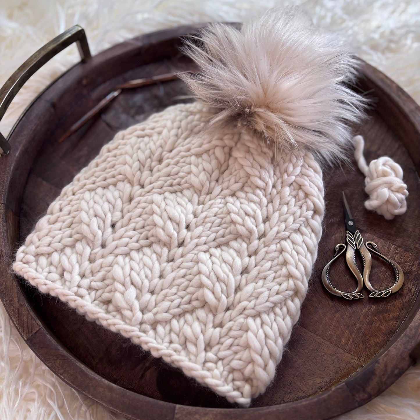 Convergence Beanie | LUXURY Handmade 100% Merino Wool Knit Beanie | Malabrigo Rasta | Detachable Faux Fur Pom Pom | ADULT size | Ready To Ship