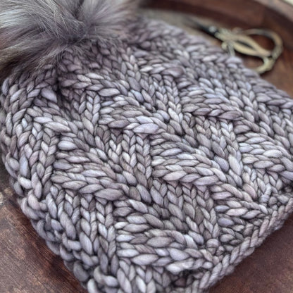 Convergence Beanie | LUXURY Handmade 100% Merino Wool Knit Beanie | Malabrigo Rasta | Detachable Faux Fur Pom Pom | ADULT size | Ready To Ship