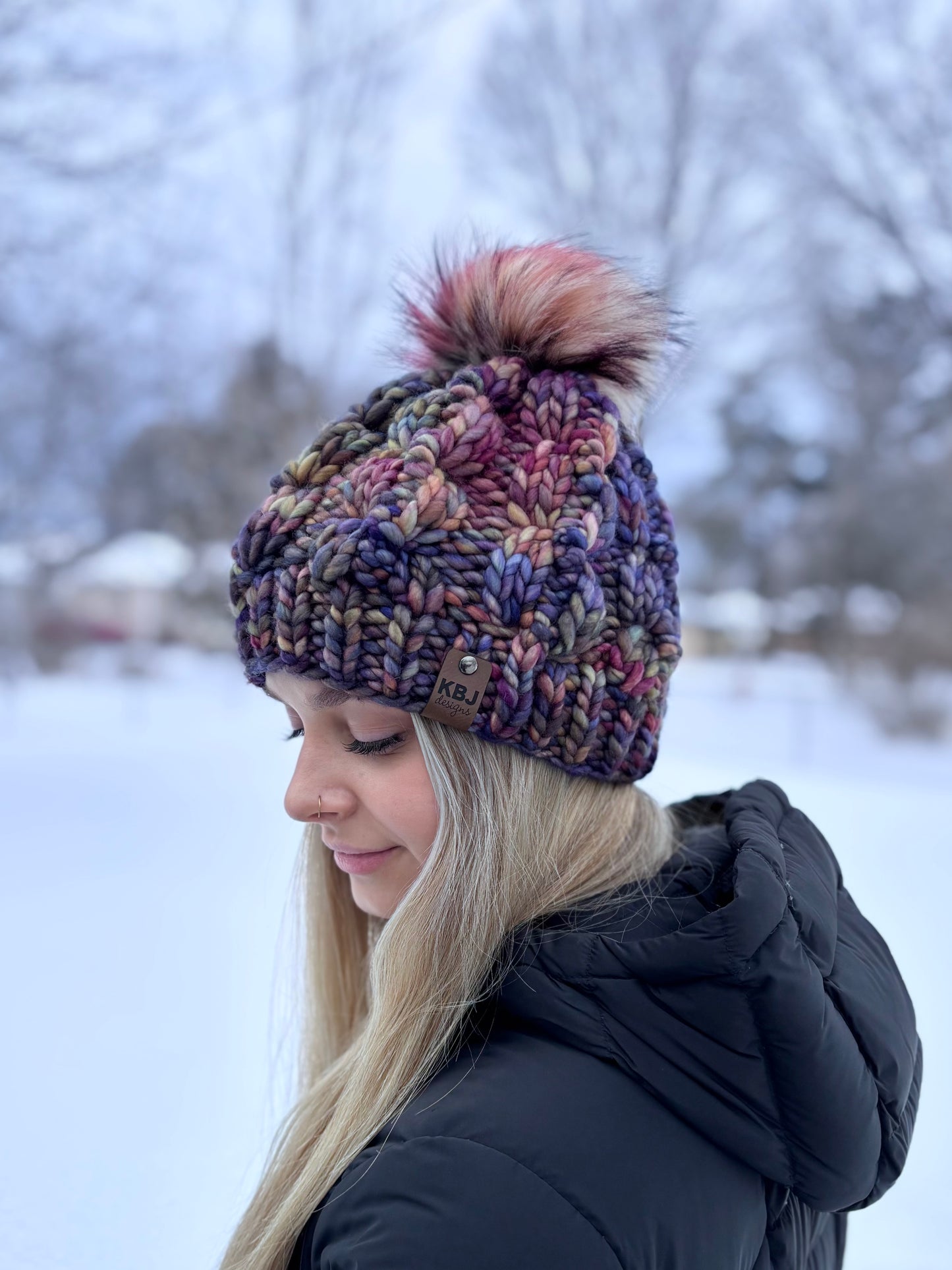 Nordic Cable Link Beanie | LUXURY Handmade 100% Merino Wool Knit Beanie | Malabrigo Rasta | Detachable Faux Fur Pom Pom | SMALL ADULT size | Ready To Ship