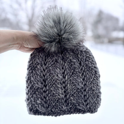 Convergence Beanie | LUXURY Handmade 100% Merino Wool Knit Beanie | Malabrigo Rasta | Detachable Faux Fur Pom Pom | ADULT size | Ready To Ship