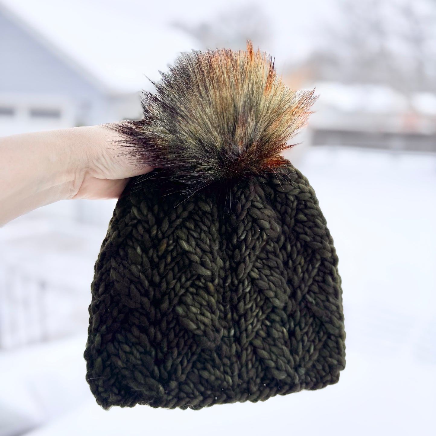 Convergence Beanie | LUXURY Handmade 100% Merino Wool Knit Beanie | Malabrigo Rasta | Detachable Faux Fur Pom Pom | ADULT size | Ready To Ship