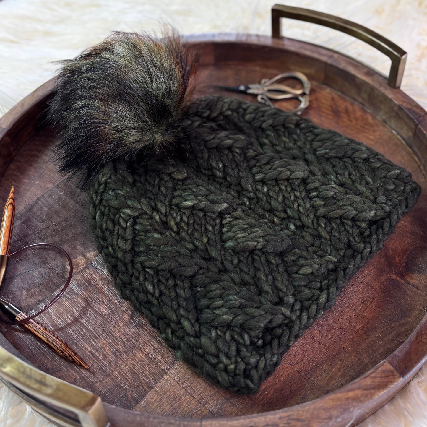 Convergence Beanie | LUXURY Handmade 100% Merino Wool Knit Beanie | Malabrigo Rasta | Detachable Faux Fur Pom Pom | ADULT size | Ready To Ship