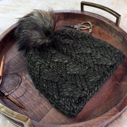 Convergence Beanie | LUXURY Handmade 100% Merino Wool Knit Beanie | Malabrigo Rasta | Detachable Faux Fur Pom Pom | ADULT size | Ready To Ship