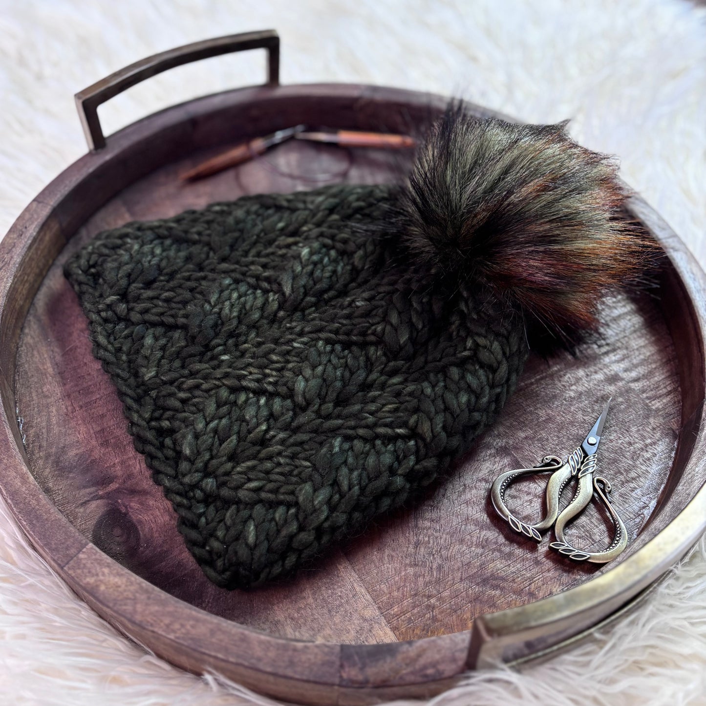 Convergence Beanie | LUXURY Handmade 100% Merino Wool Knit Beanie | Malabrigo Rasta | Detachable Faux Fur Pom Pom | ADULT size | Ready To Ship