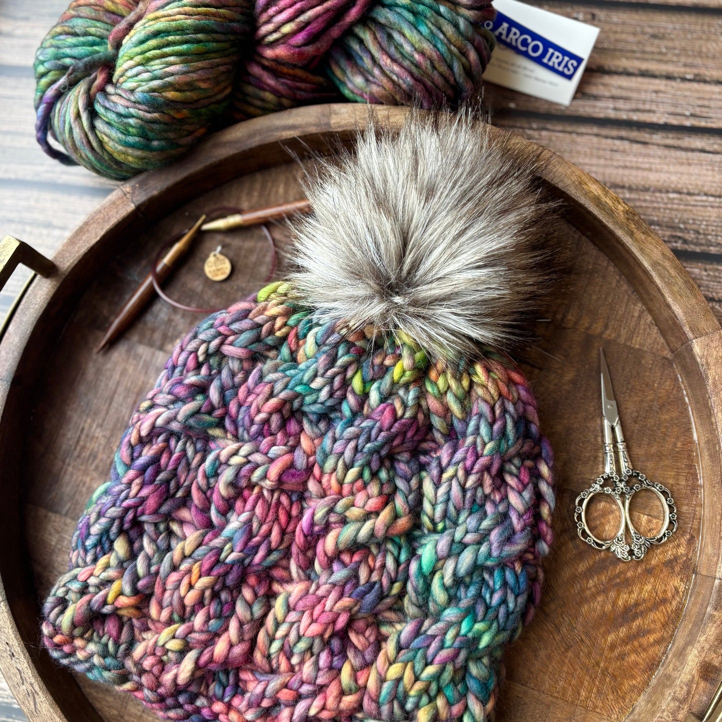 Northland Beanie | LUXURY Handmade 100% Merino Wool Knit Beanie | Malabrigo Rasta | Detachable Faux Fur Pom Pom | ADULT size | Ready To Ship