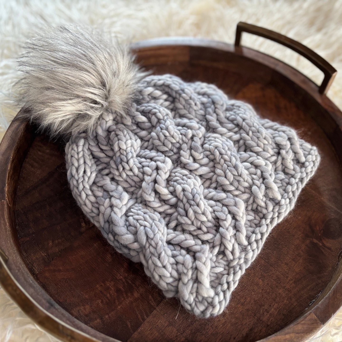 Northland Beanie | LUXURY Handmade 100% Merino Wool Knit Beanie | Malabrigo Rasta | Detachable Faux Fur Pom Pom | ADULT size | Ready To Ship