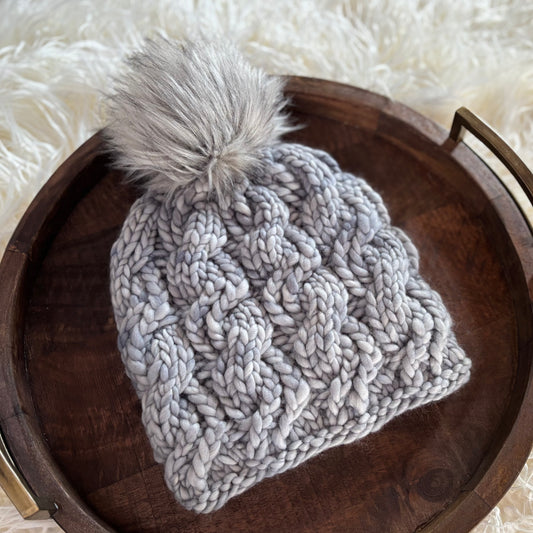 Northland Beanie | LUXURY Handmade 100% Merino Wool Knit Beanie | Malabrigo Rasta | Detachable Faux Fur Pom Pom | ADULT size | Ready To Ship