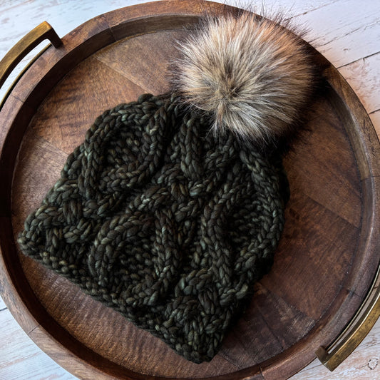 Voyageur Beanie | LUXURY Handmade 100% Merino Wool Knit Beanie | Malabrigo Rasta | Detachable Faux Fur Pom Pom | ADULT size | Ready To Ship