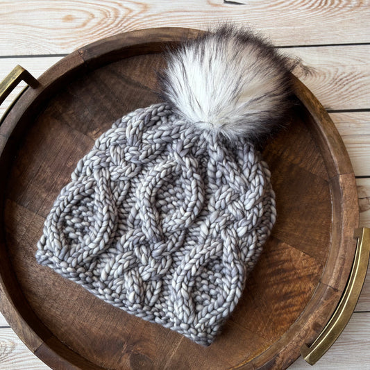 Voyageur Beanie | LUXURY Handmade 100% Merino Wool Knit Beanie | Malabrigo Rasta | Detachable Faux Fur Pom Pom | ADULT size | Ready To Ship