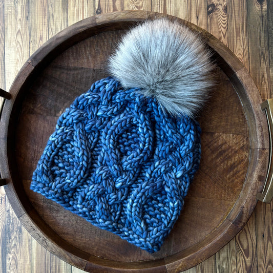 Voyageur Beanie | LUXURY Handmade 100% Merino Wool Knit Beanie | Malabrigo Rasta | Detachable Faux Fur Pom Pom | ADULT size | Ready To Ship