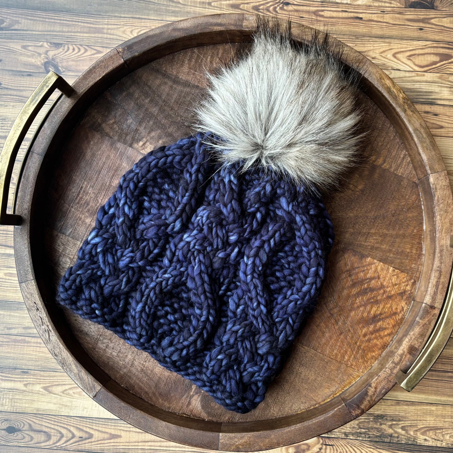 Voyageur Beanie | LUXURY Handmade 100% Merino Wool Knit Beanie | Malabrigo Rasta | Detachable Faux Fur Pom Pom | SMALL ADULT size | Ready To Ship