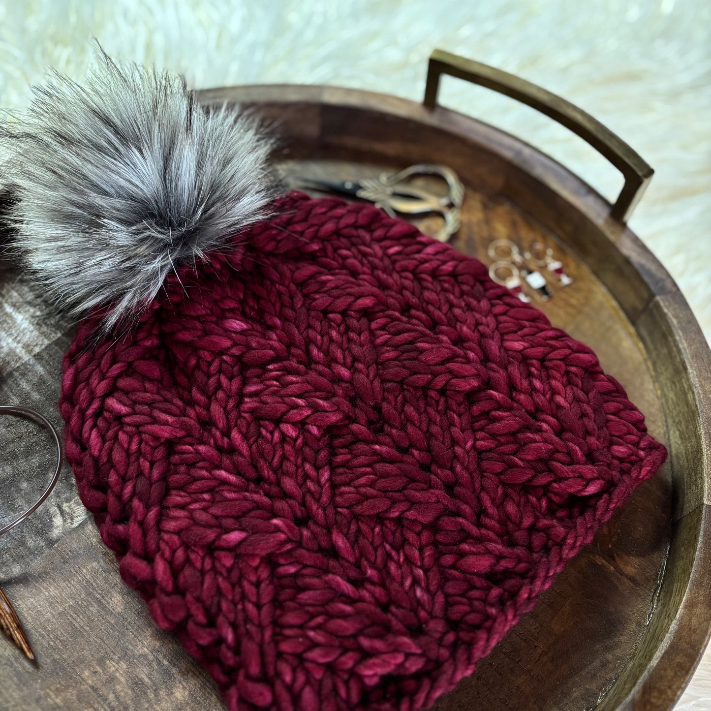 Convergence Beanie | LUXURY Handmade 100% Merino Wool Knit Beanie | Malabrigo Rasta | Detachable Faux Fur Pom Pom | ADULT size | Ready To Ship