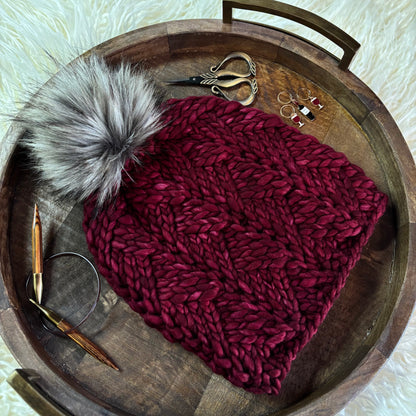 Convergence Beanie | LUXURY Handmade 100% Merino Wool Knit Beanie | Malabrigo Rasta | Detachable Faux Fur Pom Pom | ADULT size | Ready To Ship