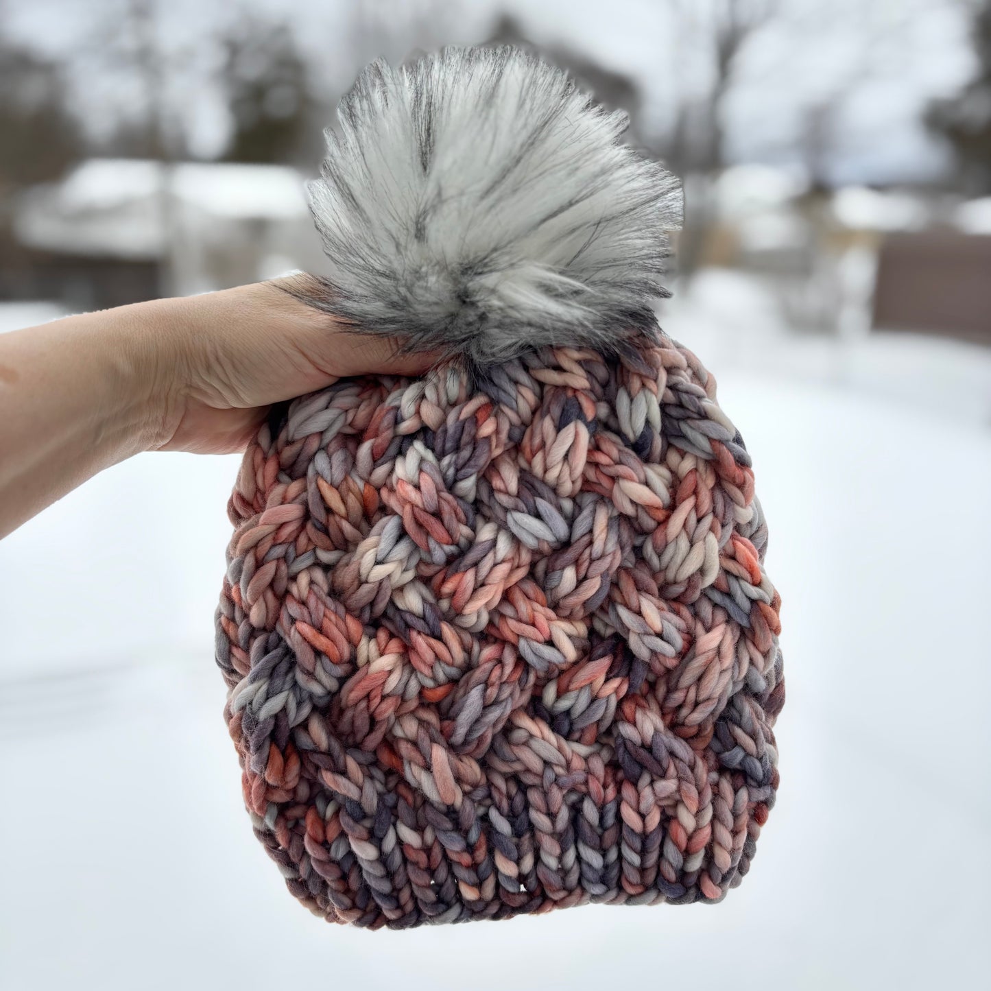 Yukon Slouch | LUXURY Handmade 100% Merino Wool Knit Beanie | Malabrigo Rasta | Detachable Faux Fur Pom Pom | ADULT size | Ready To Ship