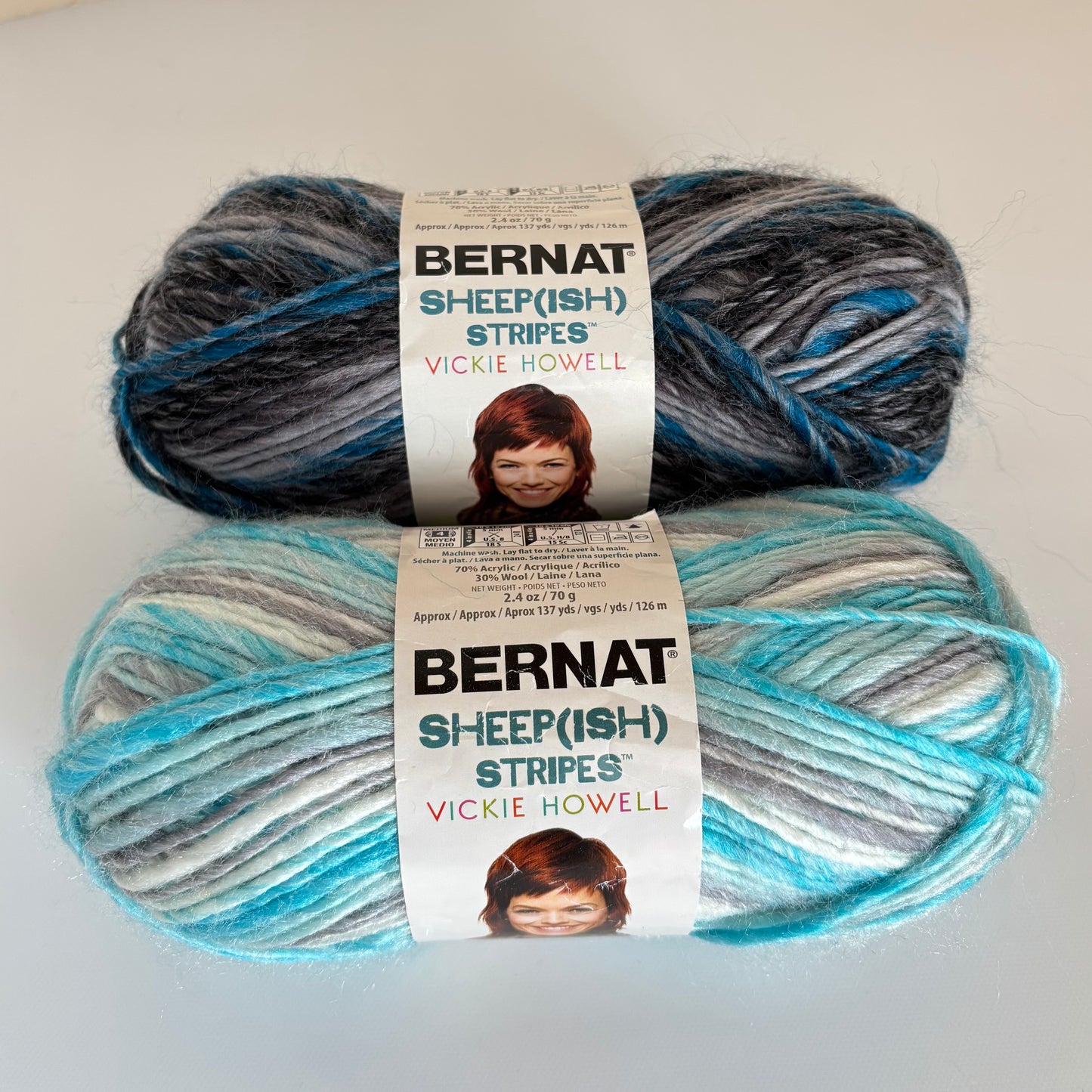 YARN (DISCONTINUED):  Bernat Sheep(ish) Stripes Vickie Howell in Night(ish) and Homme(ish) - lot of 2 skeins
