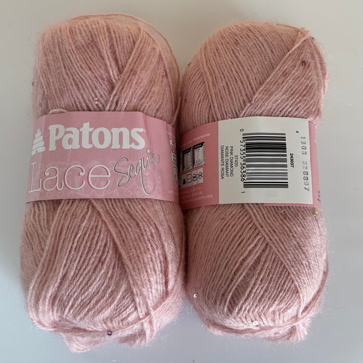 YARN (DISCONTINUED):  Patons Lace (with and without sequins) in various colors