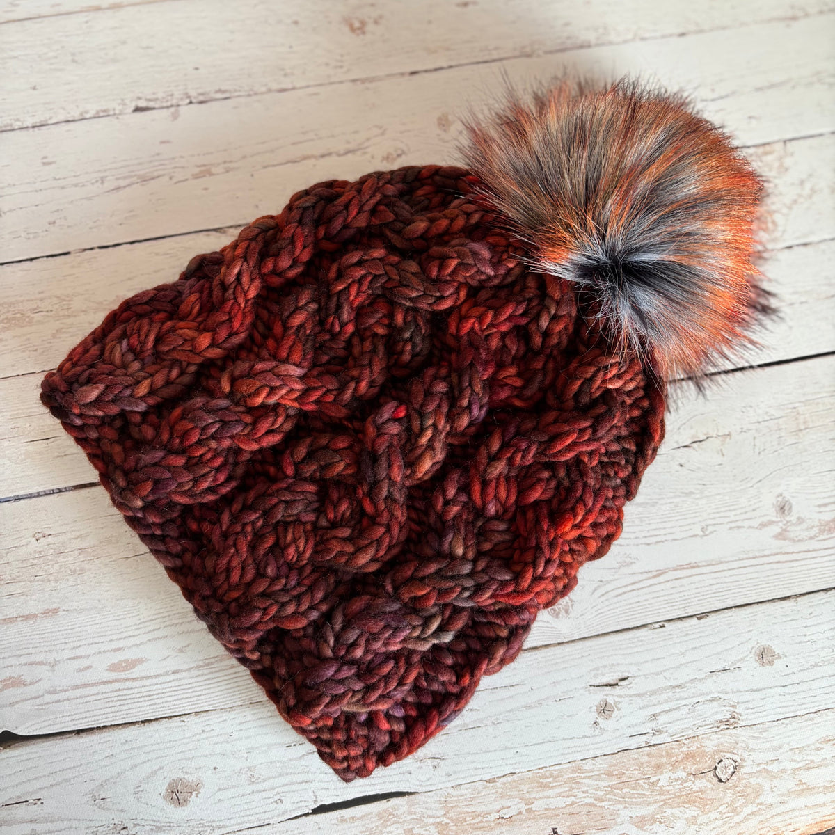 Iron Range Beanie | LUXURY Handmade 100% Merino Wool Knit Beanie | Malabrigo Rasta | Detachable Faux Fur Pom Pom | MEDIUM LARGE ADULT size | Ready To Ship