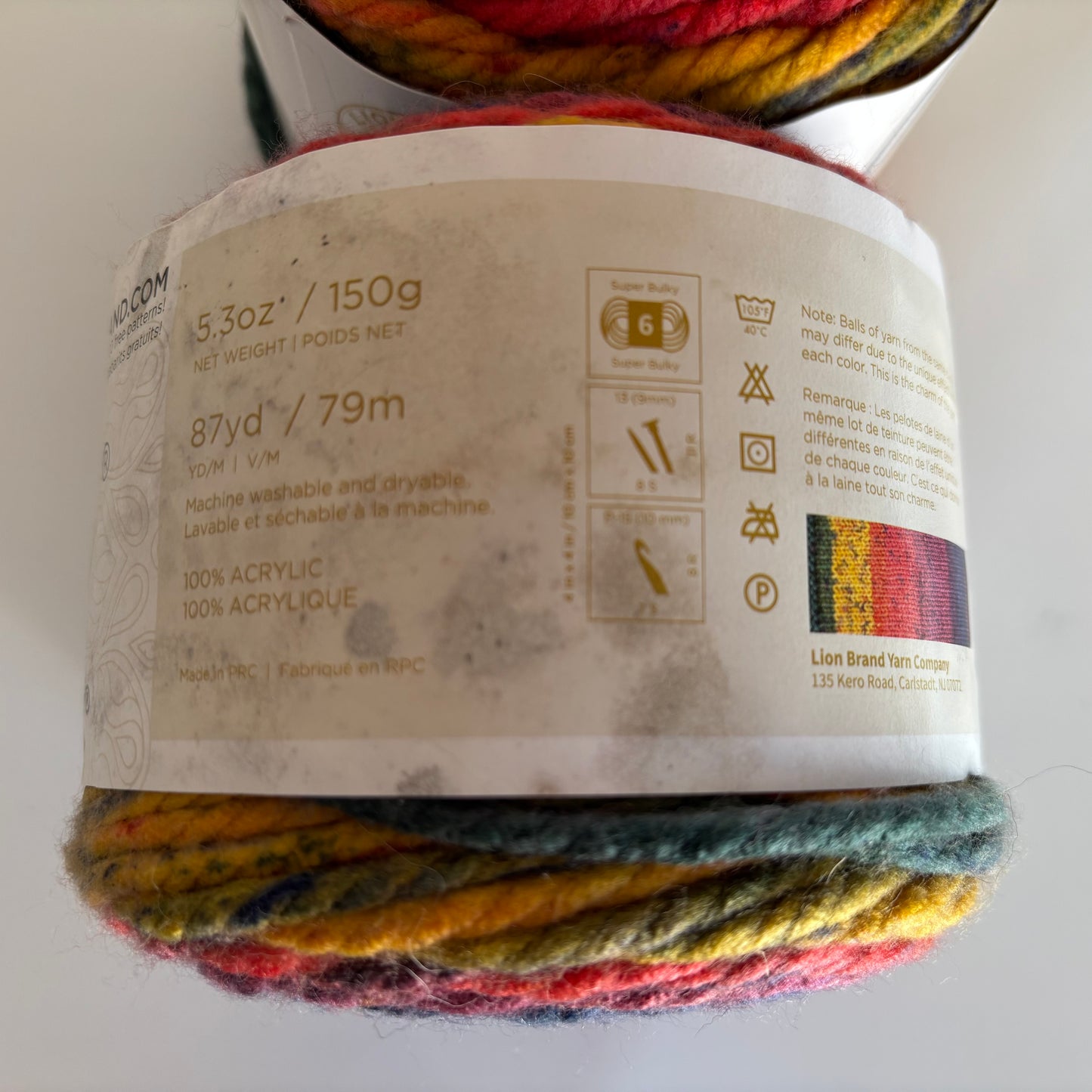 YARN:  Lion Brand Mandala Thick & Quick Super Bulky yarn in "Turbine" - Lot of 2 skeins