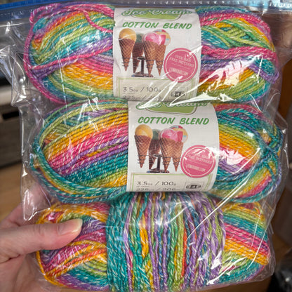 YARN (DISCONTINUED):  Lion Brand Yarn Bee Ice Cream Yarn in Rainbow (lot of 3)