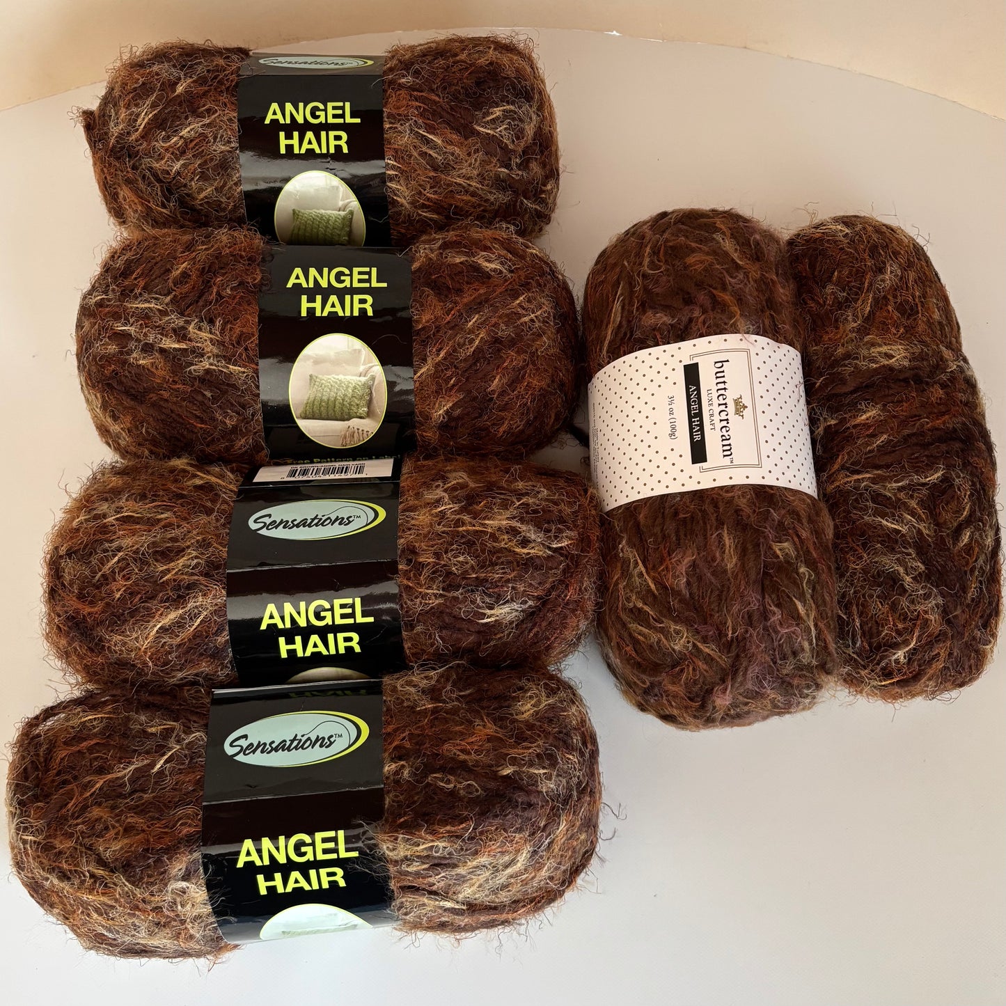 YARN (DISCONTINUED):  Sensations/Purl Essence Angel Hair Bulky Yarn (multiple colors)