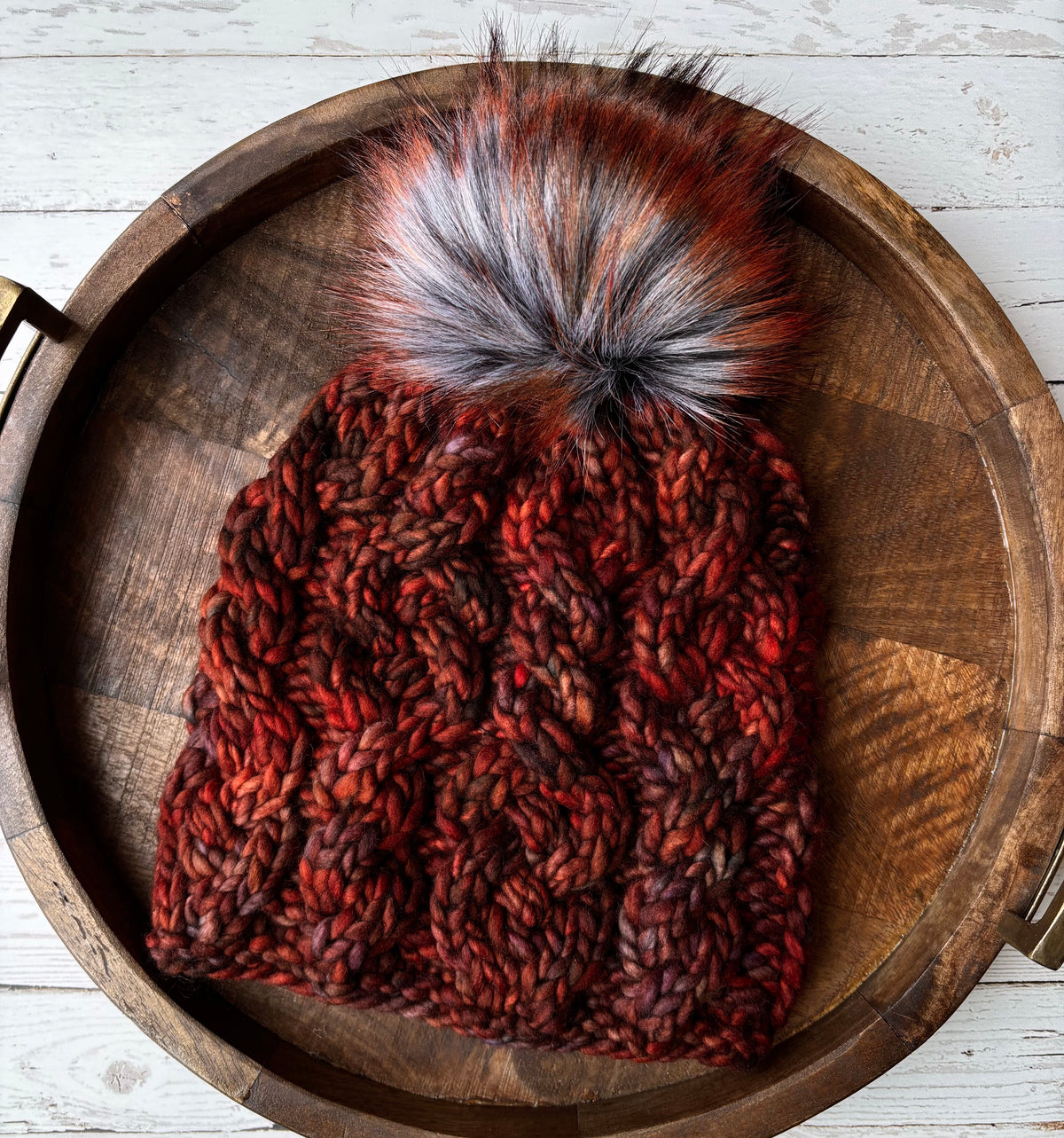 Iron Range Beanie | LUXURY Handmade 100% Merino Wool Knit Beanie | Malabrigo Rasta | Detachable Faux Fur Pom Pom | MEDIUM LARGE ADULT size | Ready To Ship