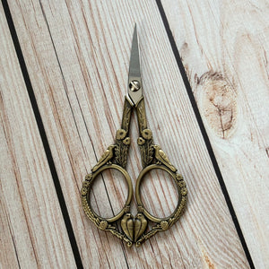 Vintage Style Feathered Friends Embroidery Scissors with protective sleeve