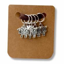 Load image into Gallery viewer, Stitch Markers: Silver Sheep on rings for Knitting Needles (set of 5 markers)
