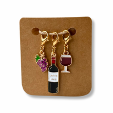 Load image into Gallery viewer, Stitch Markers: Wine Collection with Grapes, Wine Bottle, Wine Glass (set of 3 markers)

