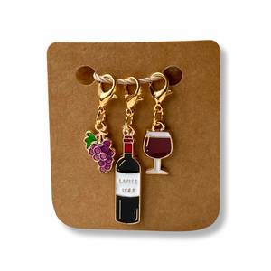 Stitch Markers: Wine Collection with Grapes, Wine Bottle, Wine Glass (set of 3 markers)