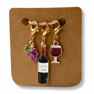 Stitch Markers: Wine Collection with Grapes, Wine Bottle, Wine Glass (set of 3 markers)