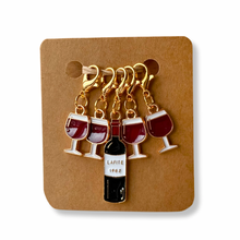 Load image into Gallery viewer, Stitch Markers: Wine Collection with Wine Bottle and Wine Glasses (set of 5 markers)
