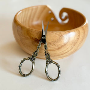 Vintage Style Bamboo Embroidery Scissors with protective sleeve