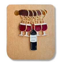 Load image into Gallery viewer, Stitch Markers: Wine Collection with Wine Bottle and Wine Glasses (set of 5 markers)
