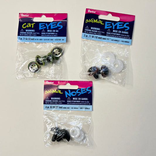 ANIMAL SAFETY EYES & NOSES LOT:  green eyes (1 pair), brown eyes (1 pair),  black noses (2)