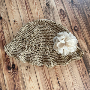 Premium Handmade Sun Hat | Baby Size | Detachable Faux Flower  |  Ready To Ship