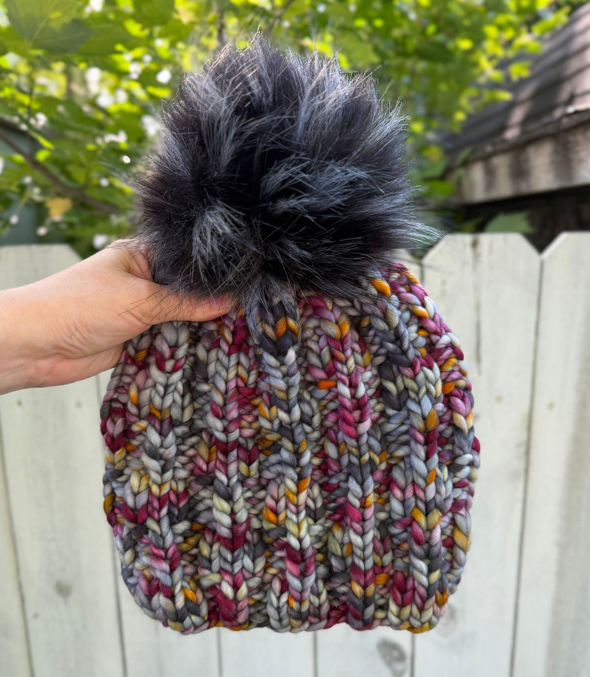Due North Beanie | LUXURY Handmade 100% Merino Wool Knit Beanie | Malabrigo Rasta | Detachable Faux Fur Pom Pom | ADULT size | Ready To Ship