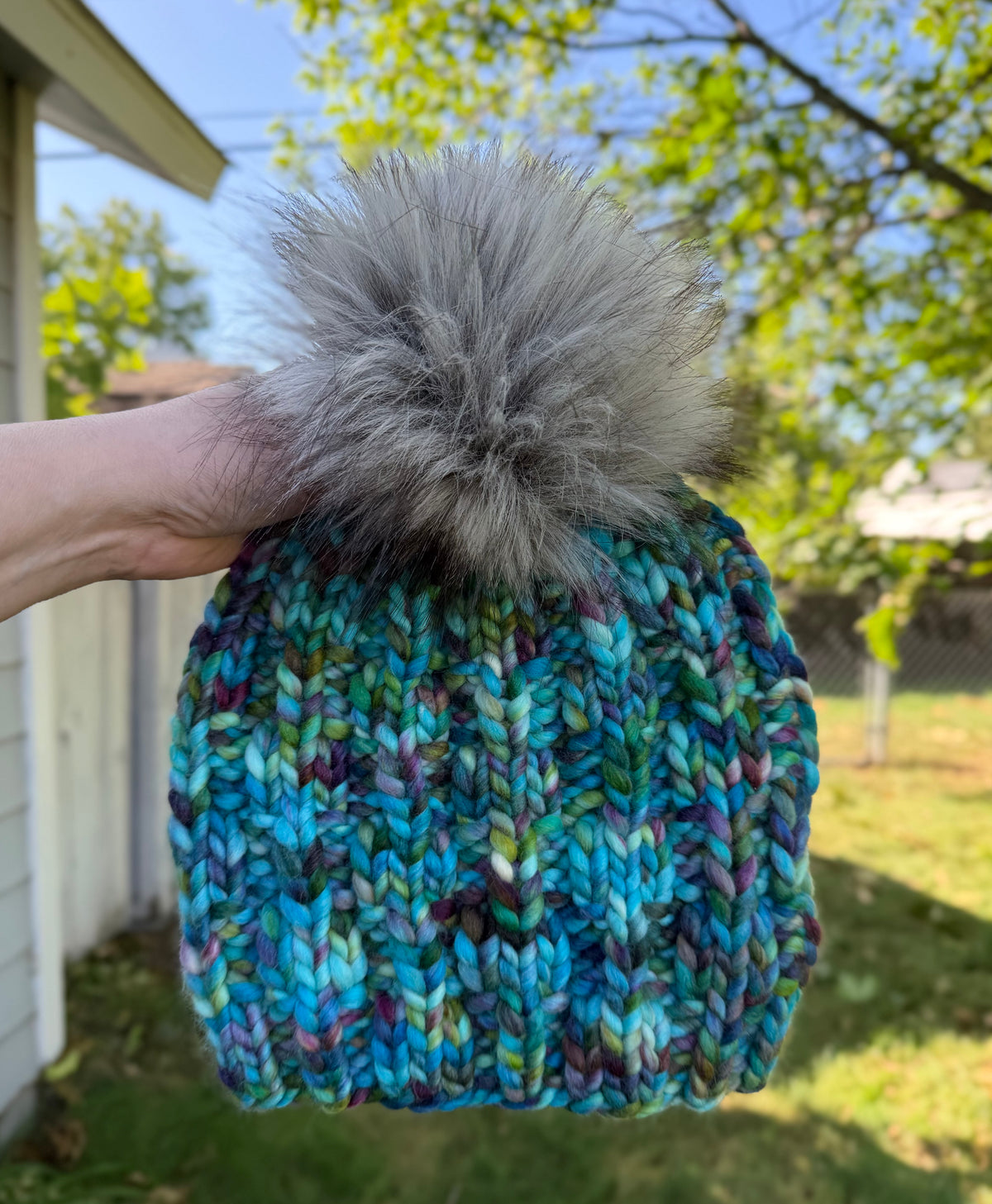 Due North Beanie | LUXURY Handmade 100% Merino Wool Knit Beanie | Malabrigo Rasta | Detachable Faux Fur Pom Pom | ADULT size | Ready To Ship
