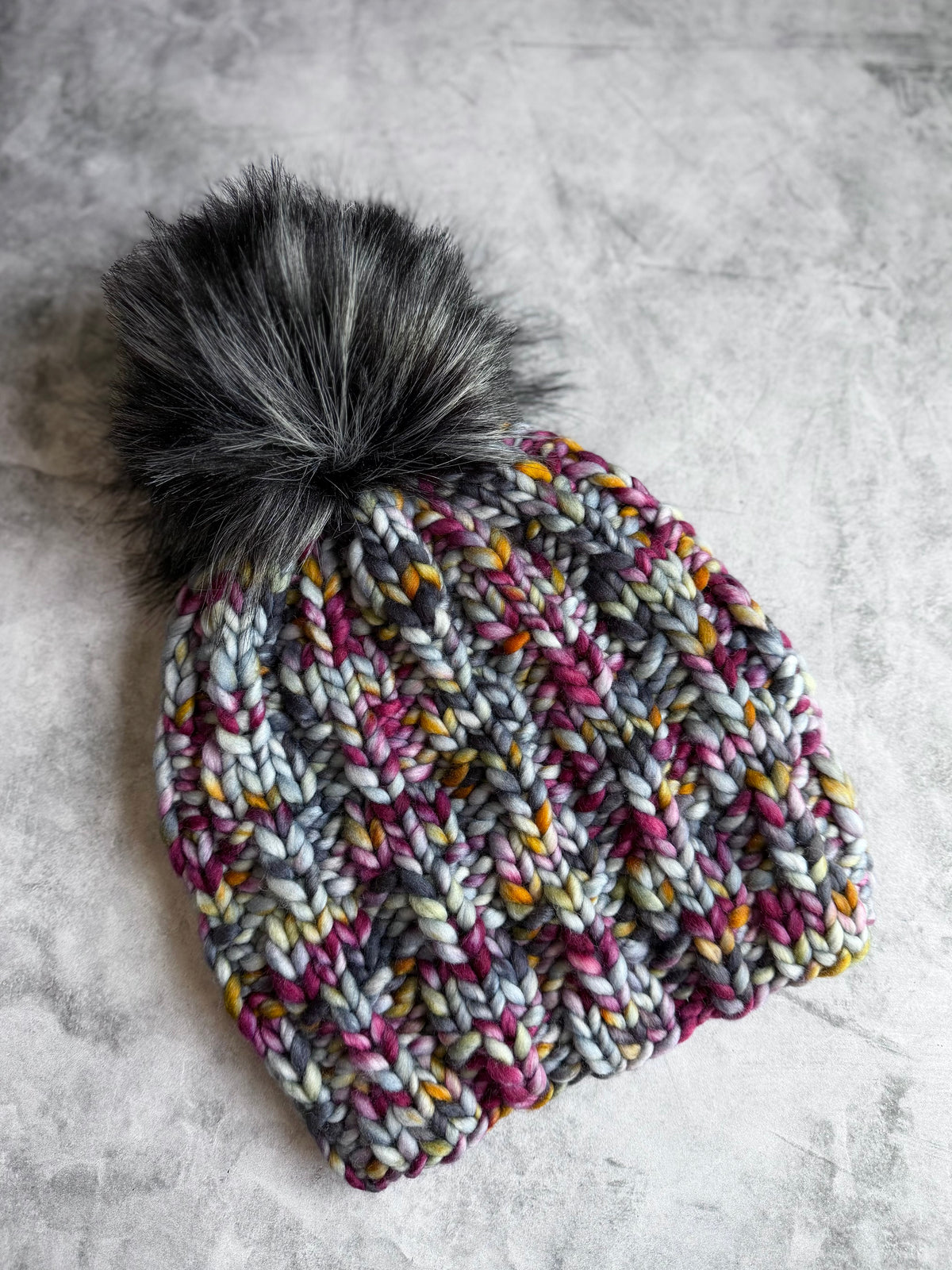 Due North Beanie | LUXURY Handmade 100% Merino Wool Knit Beanie | Malabrigo Rasta | Detachable Faux Fur Pom Pom | ADULT size | Ready To Ship