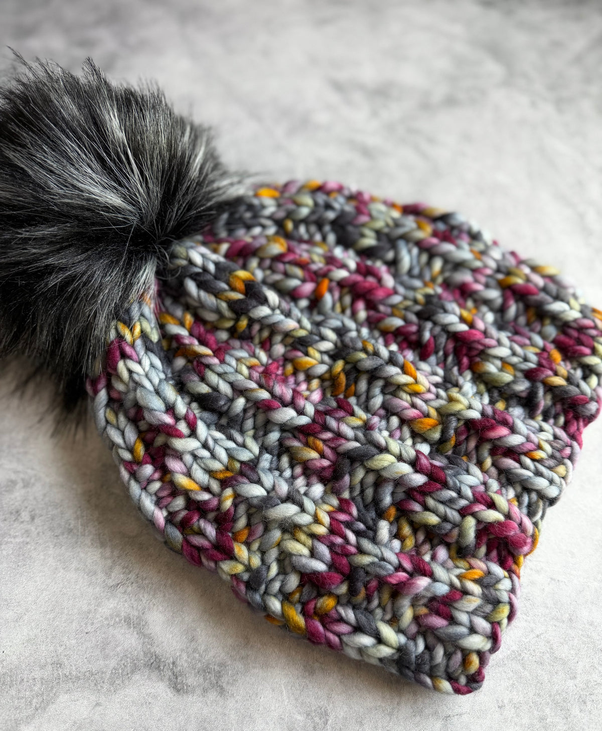 Due North Beanie | LUXURY Handmade 100% Merino Wool Knit Beanie | Malabrigo Rasta | Detachable Faux Fur Pom Pom | ADULT size | Ready To Ship