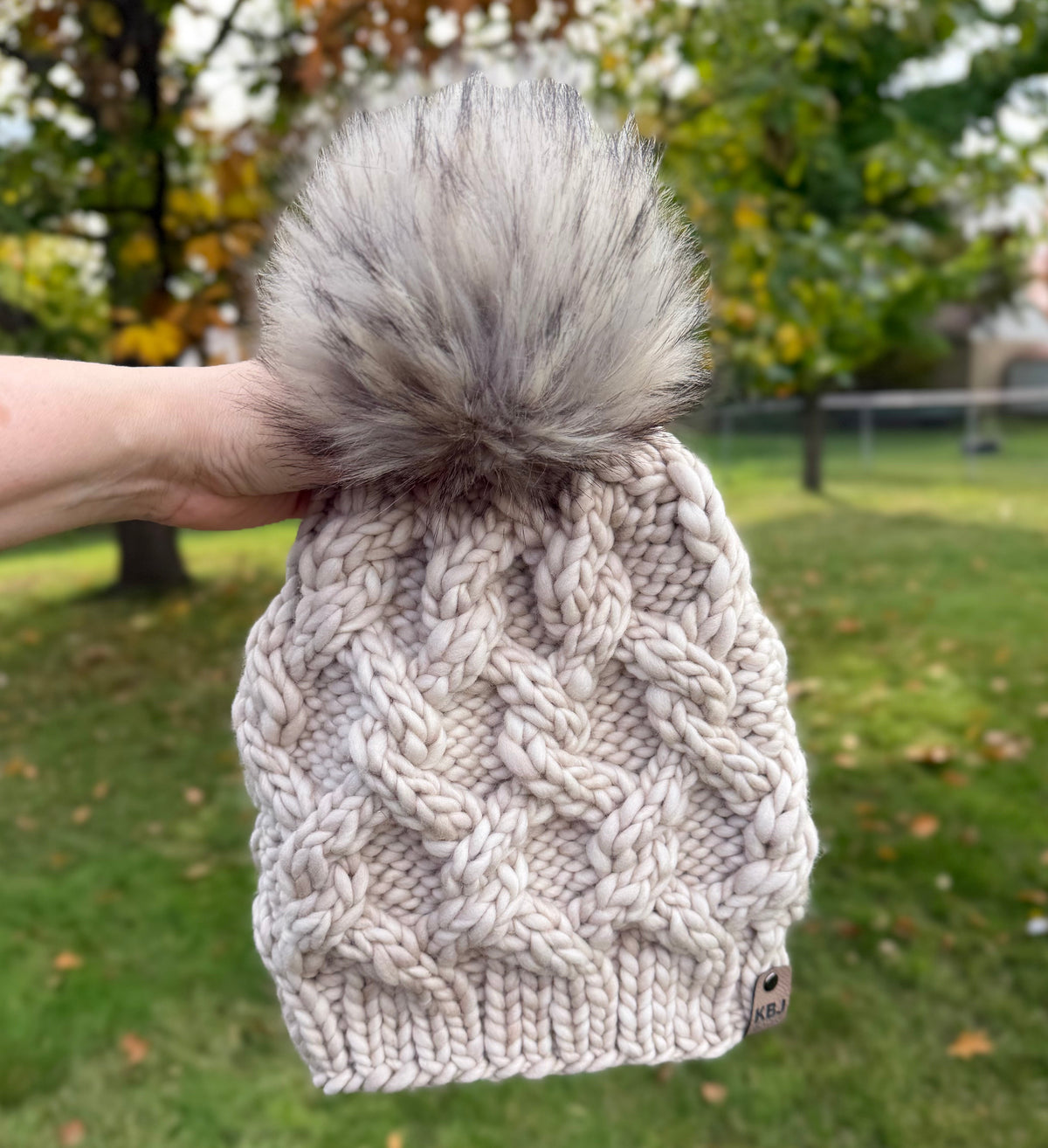 Interlinked Beanie | LUXURY Handmade 100% Merino Wool Knit Beanie | Malabrigo Rasta | Detachable Faux Fur Pom Pom | ADULT size | Ready To Ship