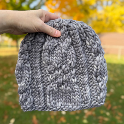 Split Rock Cable Beanie | LUXURY Handmade 100% Merino Wool Knit Beanie | Malabrigo Rasta | MEDIUM LARGE ADULT size | Ready To Ship