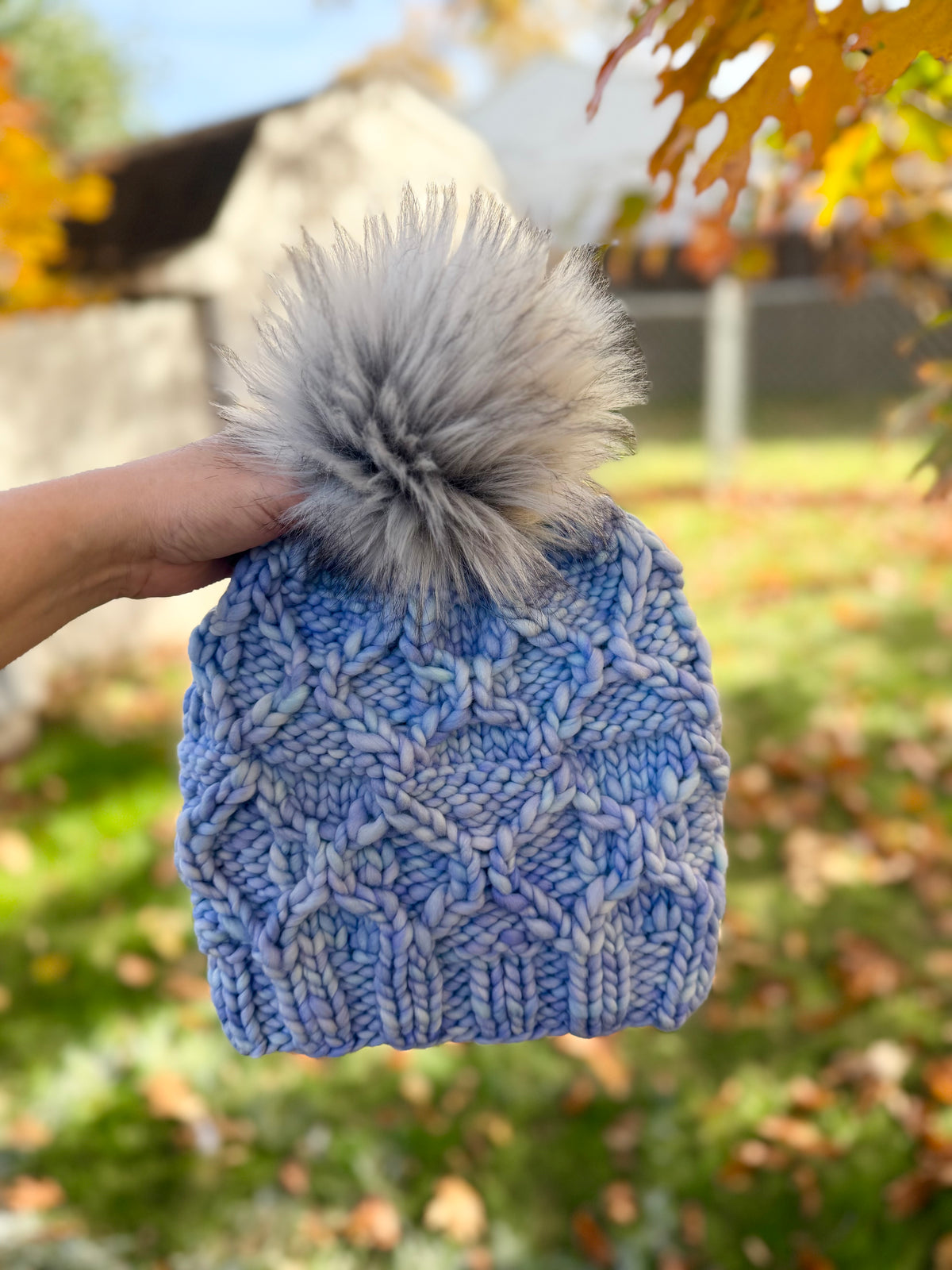 Boundary Waters Beanie | LUXURY Handmade 100% Merino Wool Knit Beanie | Malabrigo Rasta | Detachable Faux Fur Pom Pom | MEDIUM ADULT size | Ready To Ship