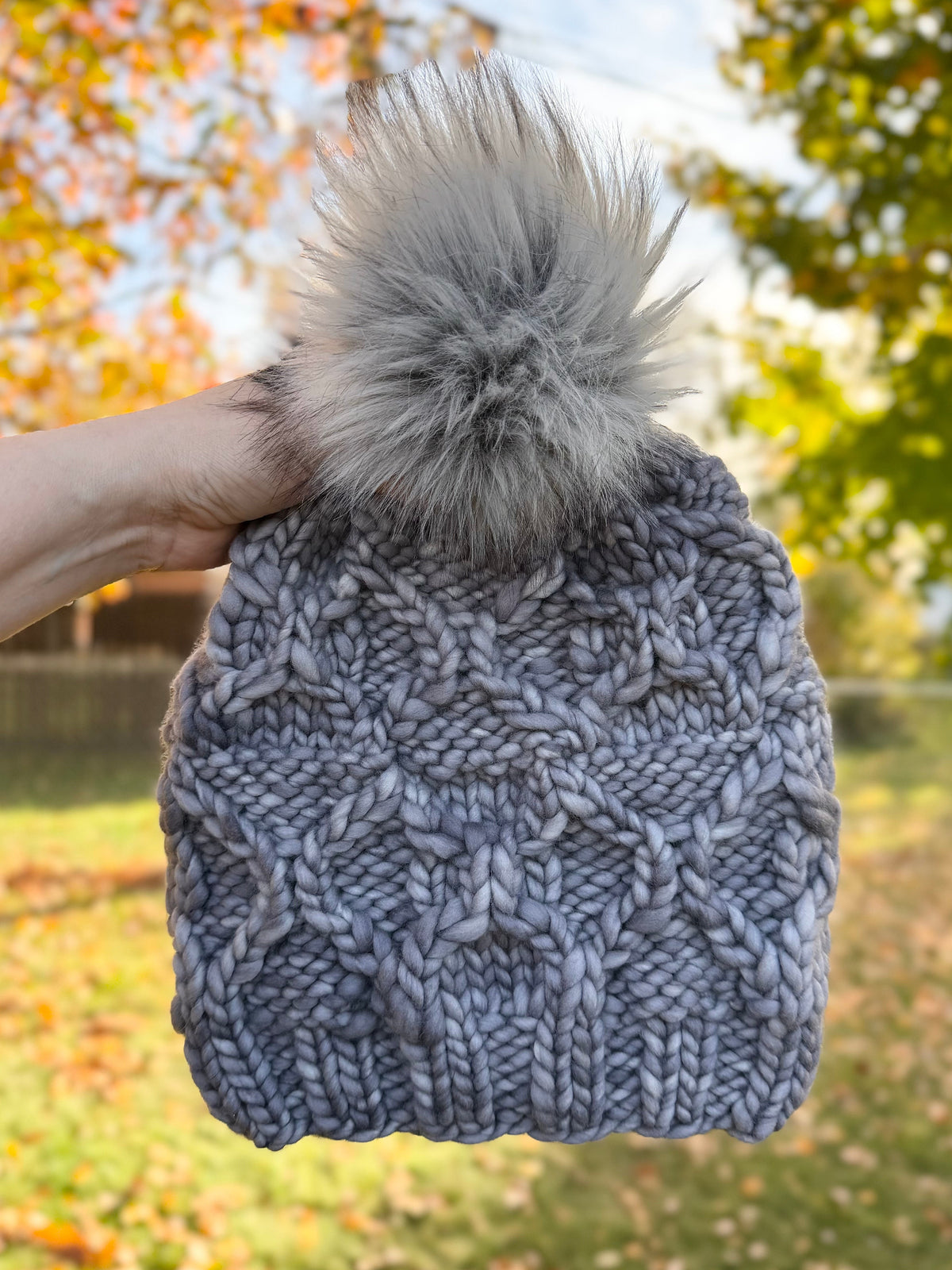 Boundary Waters Beanie | LUXURY Handmade 100% Merino Wool Knit Beanie | Malabrigo Rasta | Detachable Faux Fur Pom Pom | MEDIUM LARGE ADULT size | Ready To Ship