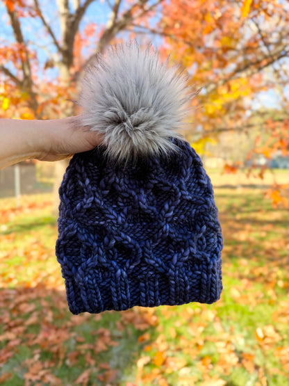 Boundary Waters Beanie | LUXURY Handmade 100% Merino Wool Knit Beanie | Malabrigo Rasta | Detachable Faux Fur Pom Pom | ADULT size | Ready To Ship