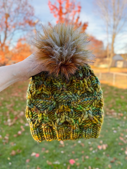 Boundary Waters Beanie | LUXURY Handmade 100% Merino Wool Knit Beanie | Malabrigo Rasta | Detachable Faux Fur Pom Pom | MEDIUM LARGE ADULT size | Ready To Ship