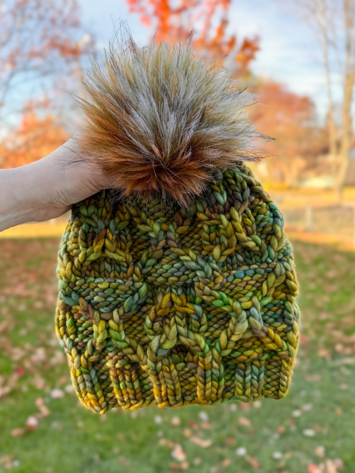 Boundary Waters Beanie | LUXURY Handmade 100% Merino Wool Knit Beanie | Malabrigo Rasta | Detachable Faux Fur Pom Pom | MEDIUM LARGE ADULT size | Ready To Ship