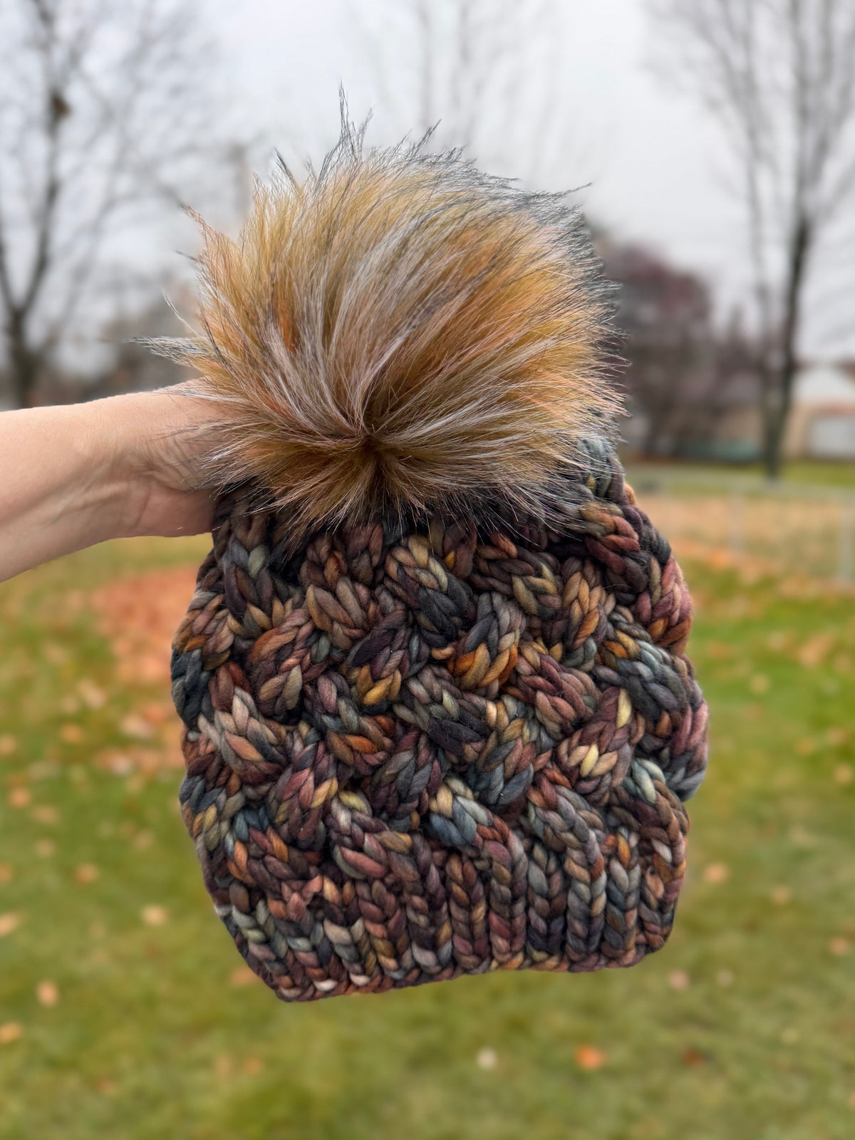 Yukon Slouch | LUXURY Handmade 100% Merino Wool Knit Beanie | Malabrigo Rasta | Detachable Faux Fur Pom Pom | ADULT size | Ready To Ship