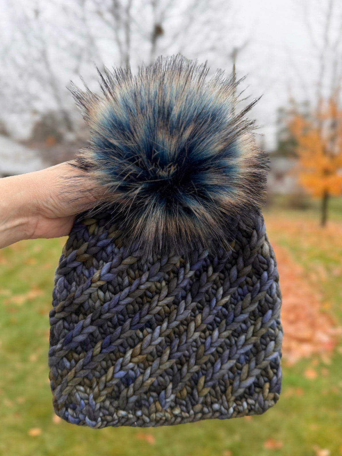 Convolution Beanie | LUXURY Handmade 100% Merino Wool Knit Beanie | Malabrigo Rasta | Detachable Faux Fur Pom Pom | ADULT size | Ready To Ship