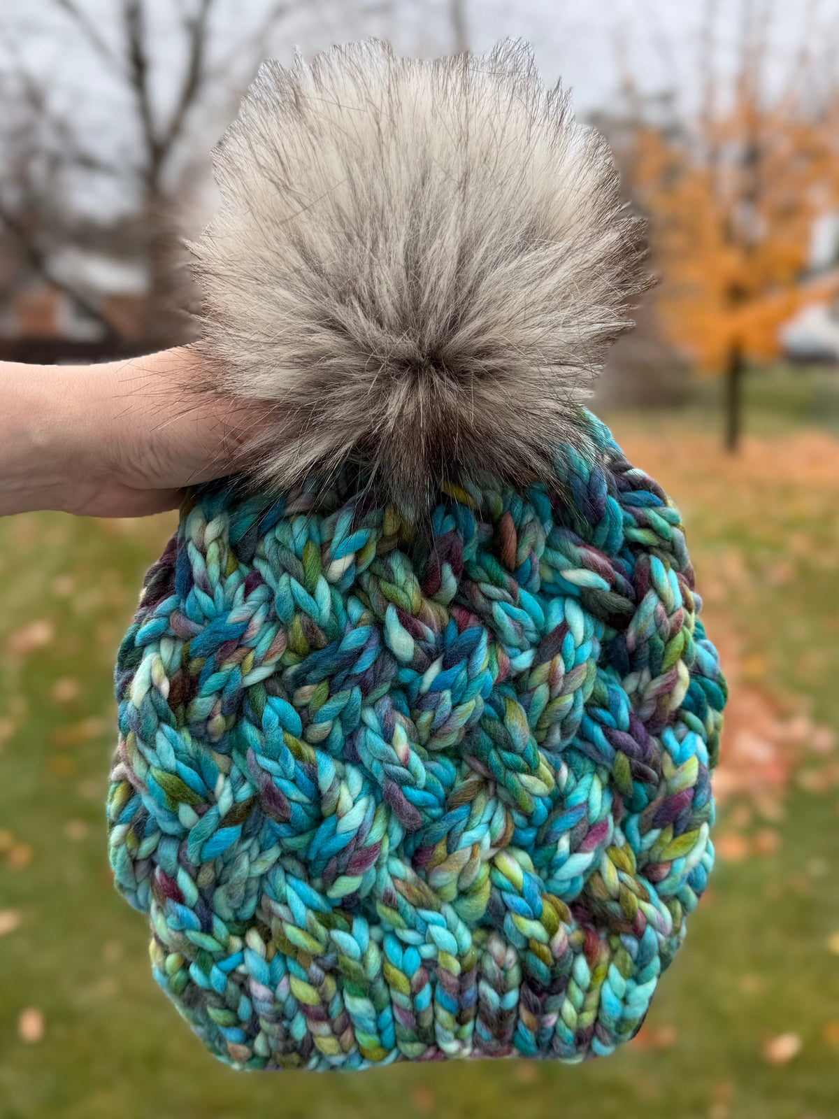 Yukon Slouch | LUXURY Handmade 100% Merino Wool Knit Beanie | Malabrigo Rasta | Detachable Faux Fur Pom Pom | ADULT size | Ready To Ship