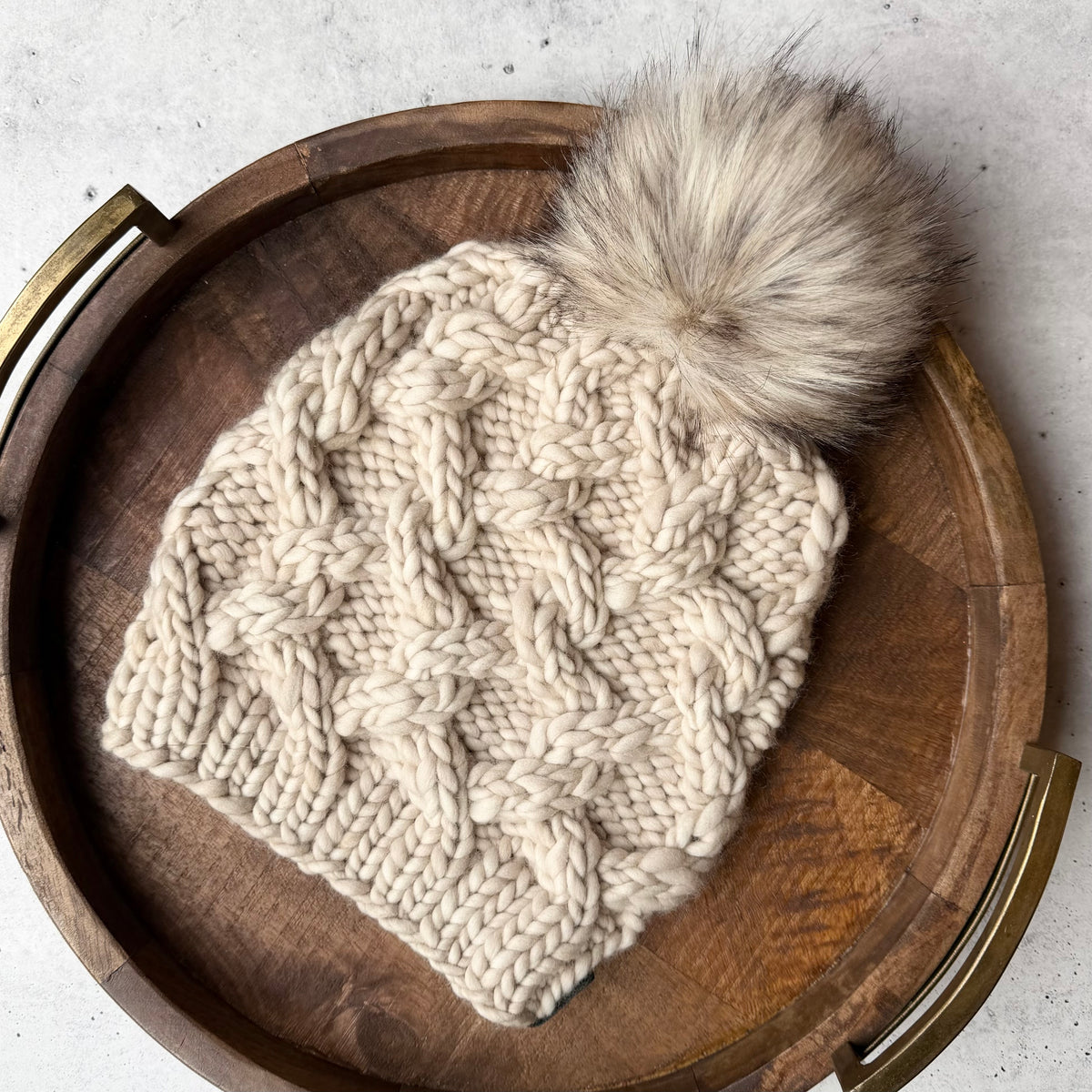 Interlinked Beanie | LUXURY Handmade 100% Merino Wool Knit Beanie | Malabrigo Rasta | Detachable Faux Fur Pom Pom | ADULT size | Ready To Ship